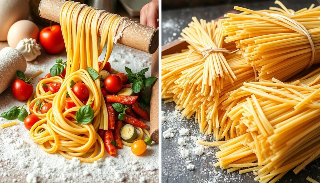 Fresh pasta and dried pasta production visual comparison