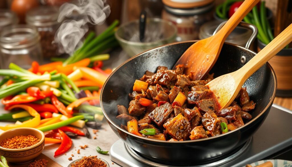 Sichuan beef stir fry cooking techniques