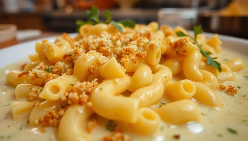 elbow macaroni in baked pasta dish