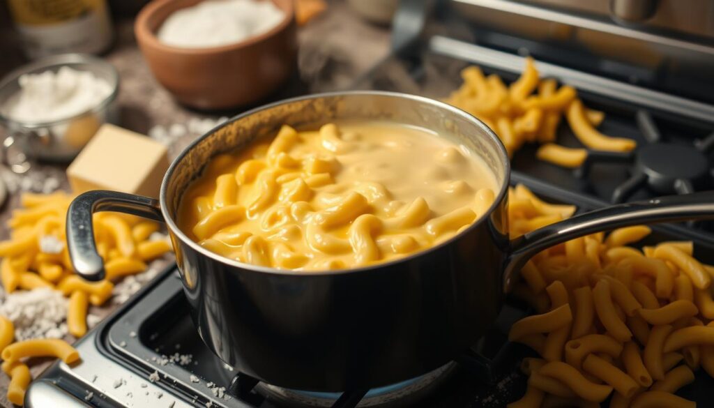 making creamy sauces in macaroni and cheese recipe