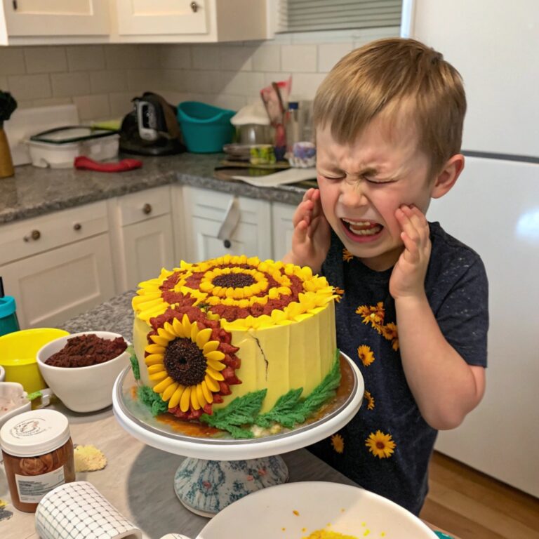 The Tale of a Little Baker: A Journey Through Flour, Frosting, and Feelings In a cozy kitchen filled with the smell of sugar and vanilla, a young boy embarked on what he believed would be a grand baking adventure. With a heart full of excitement and an apron slightly too large, he set out to create a sunflower-themed cake, inspired by his love for bright yellow blooms and the warmth they symbolized. Little did he know that this baking journey would not only test his culinary skills but also his emotions.